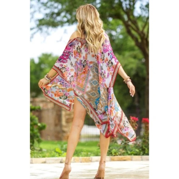 SOLD OUT Ajoure Colorful Italian Baroque Floral Print Lightweight Kimono Open - Picture 4 of 7